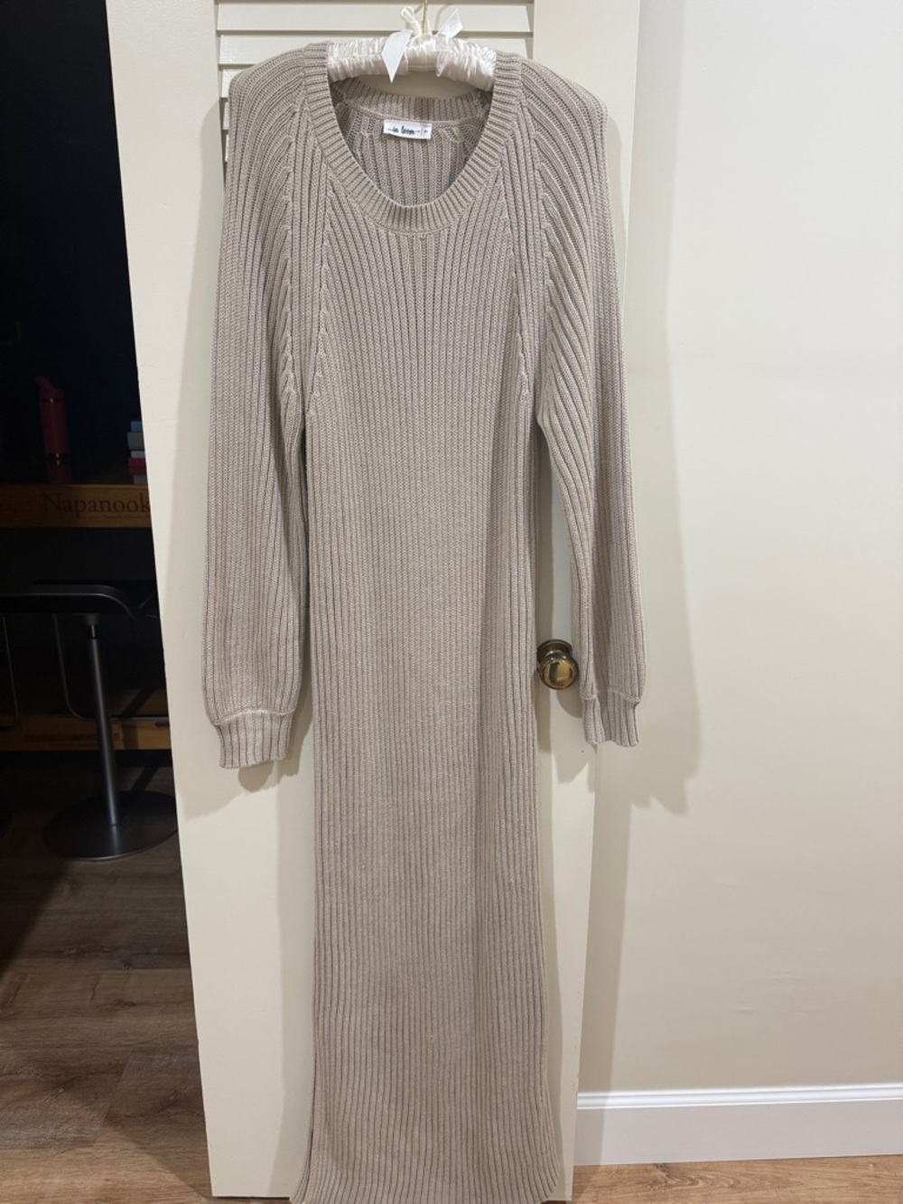 In Bloom Long-Sleeve Ribbed Maternity Maxi Dress in Taupe